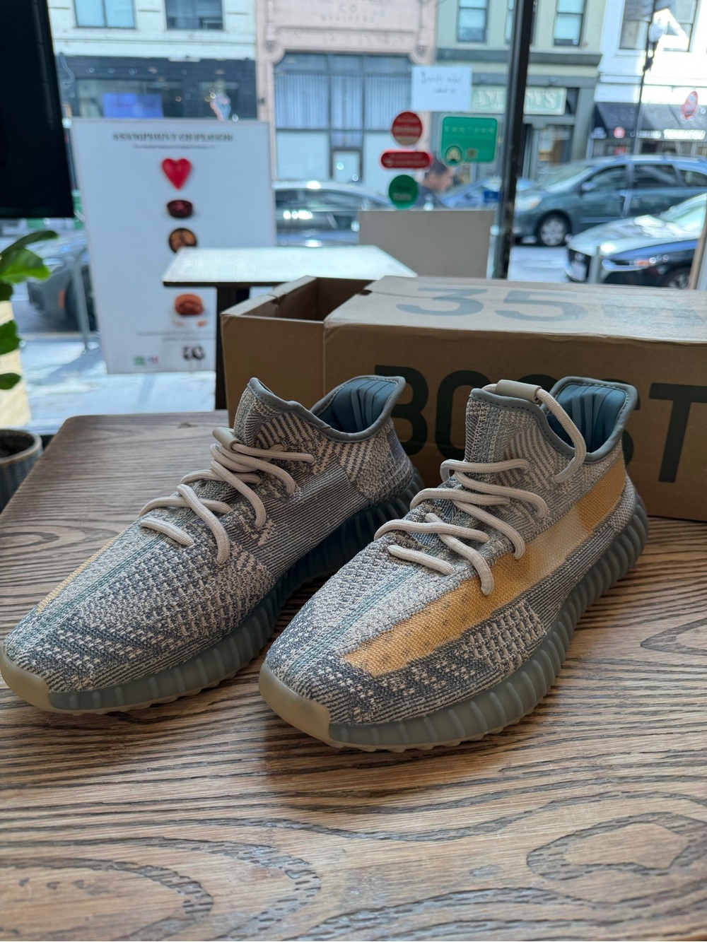 Yeezy Boost 350 V2 Grey Tan Stripe Athletic Shoes